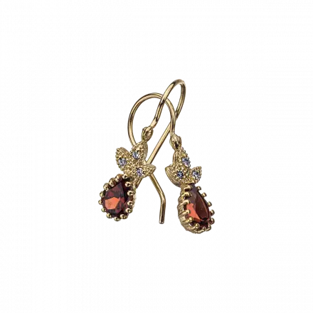 14K Gold Earrings with Garnet and Diamonds