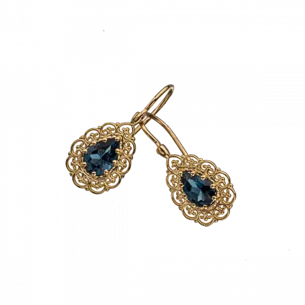 14K Gold Knitted Earrings with London Blue Topaz