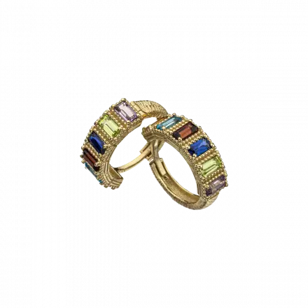 14K Gold Ring with 6 Rectangular Gemstones: Citrine, Blue Topaz, Garnet, Corundum Sapphire, Peridot and Amethyst