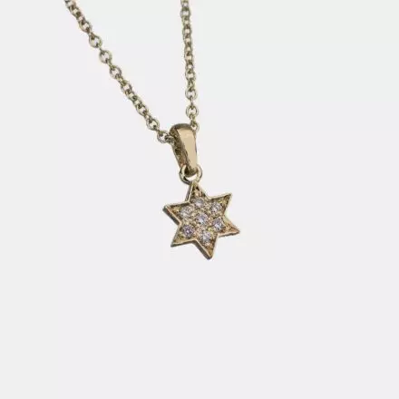 14k Yellow Gold Star of David Pendant Necklace with Diamonds 0.035ct