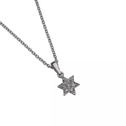 14k White Gold Star of David Pendant Necklace with Diamonds 0.035ct
