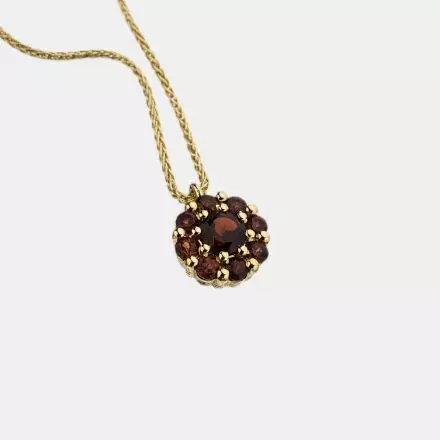 14k Gold Necklace with Flower Pendant set with natural Garnets