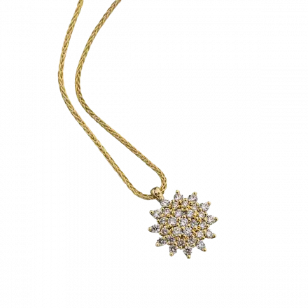 14k Gold Necklace with flower pendant set with Diamonds