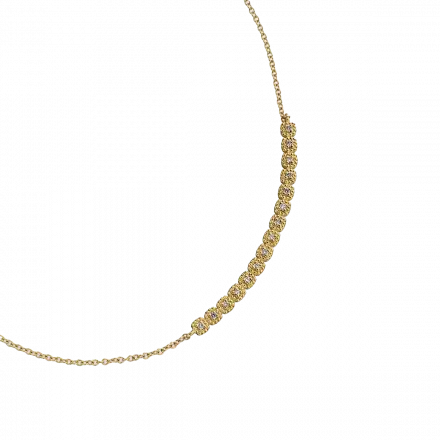 14k Gold long Arch Necklace set with Diamonds, 8 points