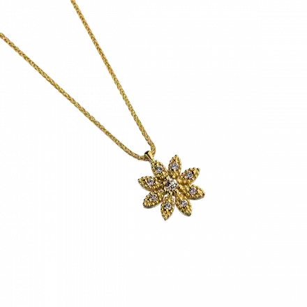 14k Gold Diamond Flower Pendant Necklace, 13 points