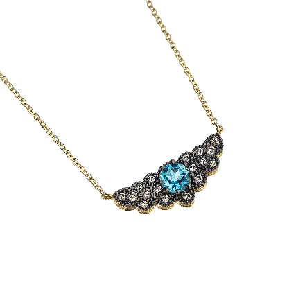 14k Gold Diamond Necklace, 16 points, mounted with Blue Topaz