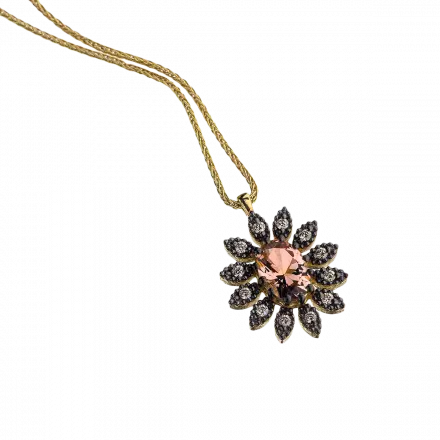 14K Gold Necklace set with Morganite and Diamonds