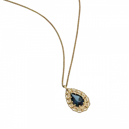 14K Gold Necklace with Knitted Pendant and London Blue Topaz