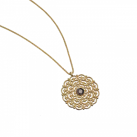 14K Gold Necklace, Pendant with Diamond