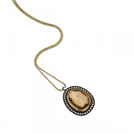 14k Gold Necklace with Citrine and Diamonds