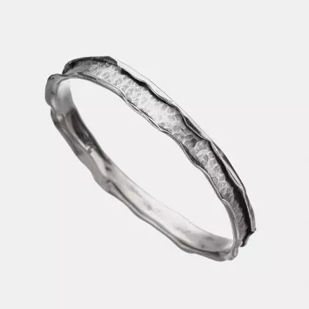 Wide, hammered Silver Bangle with wavy edges