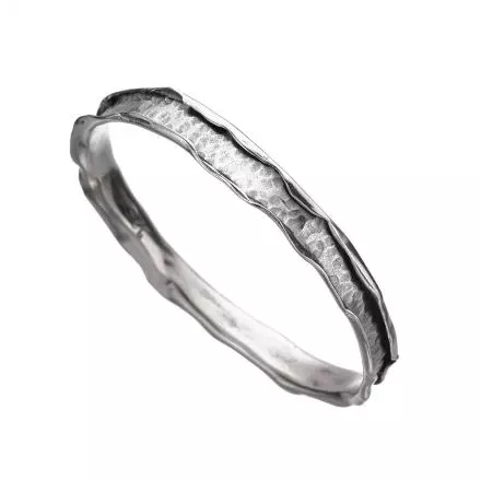 Wide, hammered Silver Bangle with wavy edges