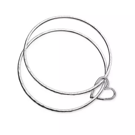 Double Silver Bangle joined by a Silver Heart