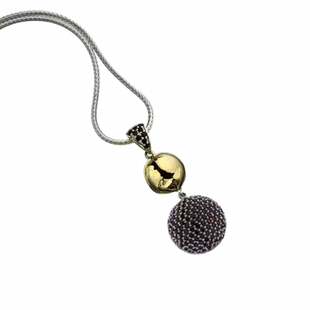Silver Necklace with 2 dome pendants, one set with garnets and one wrapped in 9k gold