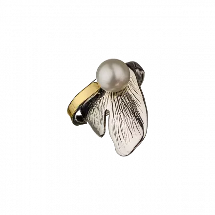 Silver Ring with 9K Gold and Pearl