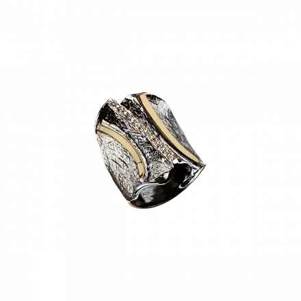 Silver Ring with 9K Gold and Zircon