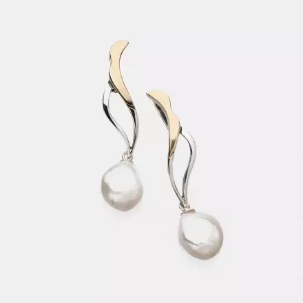 Twisted Silver Pearl Earrings accented with 9k Gold