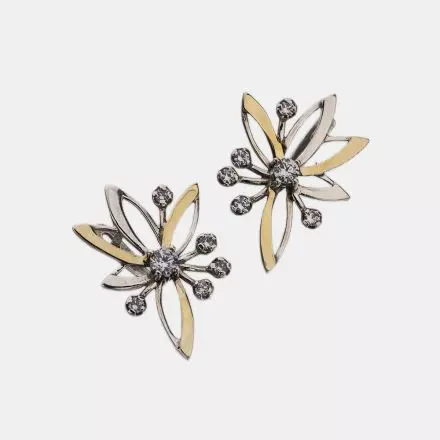 Silver Wild Pearl Earrings accented with 9k Gold and set with Zircons