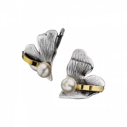 Silver Earrings with 9K Gold and Pearl