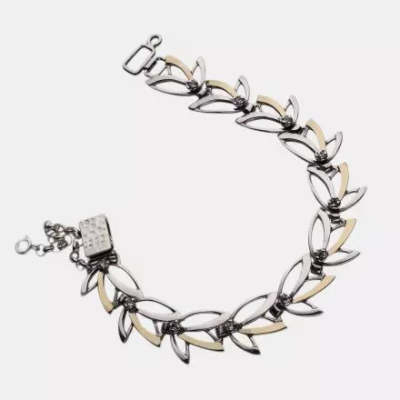Bracelet with 11 Silver Flowers accented with 9k Gold and set with Zircons
