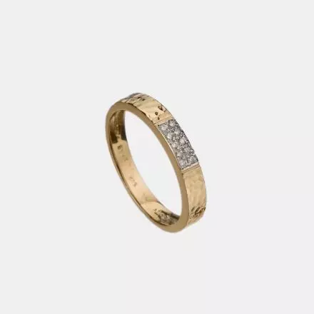 14K Gold Shiny Hammered Ring, Diamonds 0.10ct