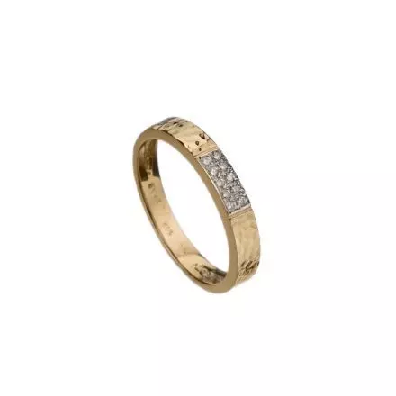 14K Gold Shiny Hammered Ring, Diamonds 0.10ct