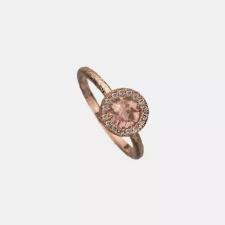 14K Rose Gold Ring Rose Quartz and Diamonds 0.11ct