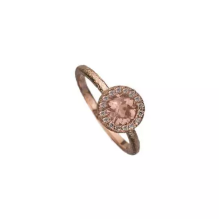 14K Rose Gold Ring Rose Quartz and Diamonds 0.11ct
