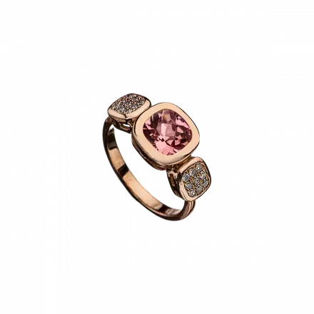 14K Red Gold Ring with Morganite and Diamonds