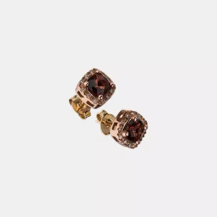 14k Red Gold Earrings with square Garnet surrounded by Diamonds 0.12ct