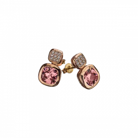 14K Red Gold Stud Earrings with Morganite and Diamonds