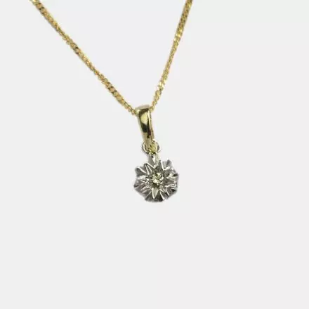 9K Yellow and White Gold Necklace Diamond 0.02ct