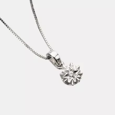 9k White Gold Necklace with 0.02ct Solitaire Diamond