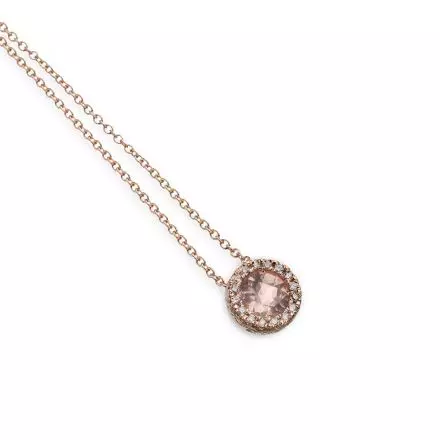 14k Rose Gold Necklace with Rose Quartz and Diamonds