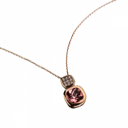 14K Red Gold Necklace with Morganite and Diamonds
