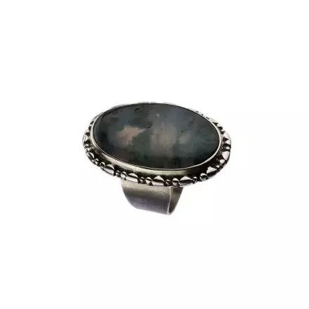 Ethnic Silver Craft Ring Set with Oval Ocean Jasper