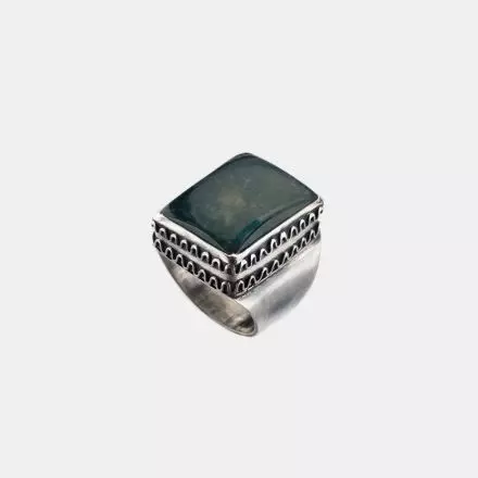 Silver Rectangular Ring with Moss Agate stone