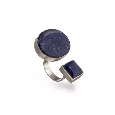 Silver Bypass Ring set with round and square Lapis Stones