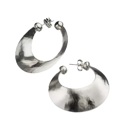 Hammered, Convex Crescent Silver Stud Earrings