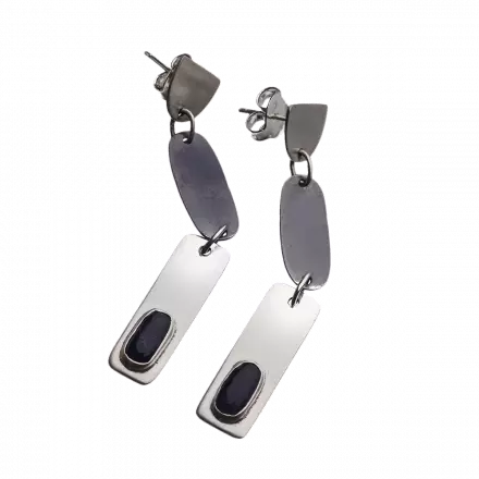 Silver Earrings composed of 3 rectangular elements, the lowest element set with a sodalite stone