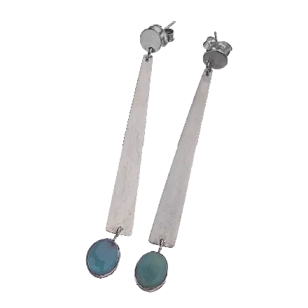 Long Rectangle Silver Earrings with natural larimar stone