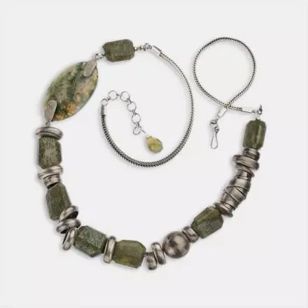 Silver Necklace with Moss Agate and Vesonite