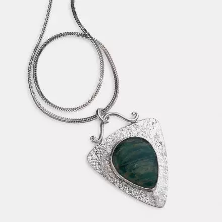 Thick Silver Triangular Pendant Necklace set with Amazonite Stone