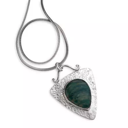Thick Silver Triangular Pendant Necklace set with Amazonite Stone