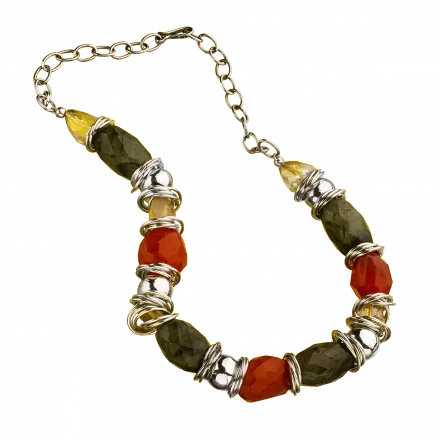 Silver Necklace with Carnelian, Citrine and Labradorite 