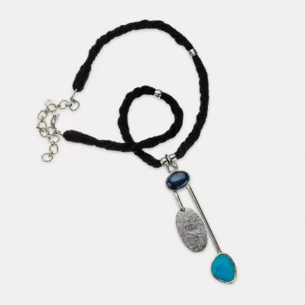 Black Thread Necklace with Turquize and Lapis