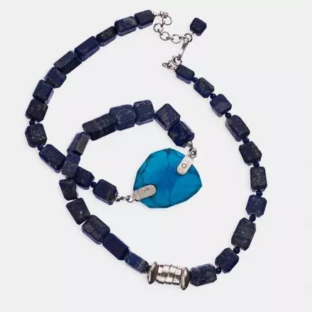Lapis Necklace with Turquoise Stone at the side