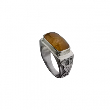 Solid Silver Ring embellished with silver decorations and a raised rectangle set with a calcite stone