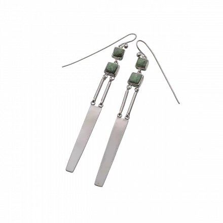 Long Silver Earrings composed of square and rectangular shapes