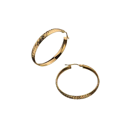 14k Gold Hoop Earrings 30mm diamond cut
